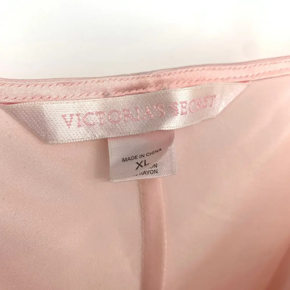 Victorias Secret Slip Nightgown Dress Womens Size XL Pink Satin Black Lace